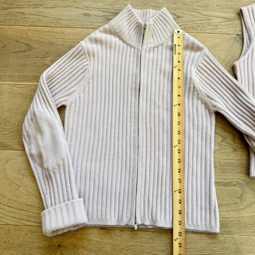 Carlisle Womens 100% Cashmere Ribbed Twin Set Pink Cardigan Shell Mock Neck M